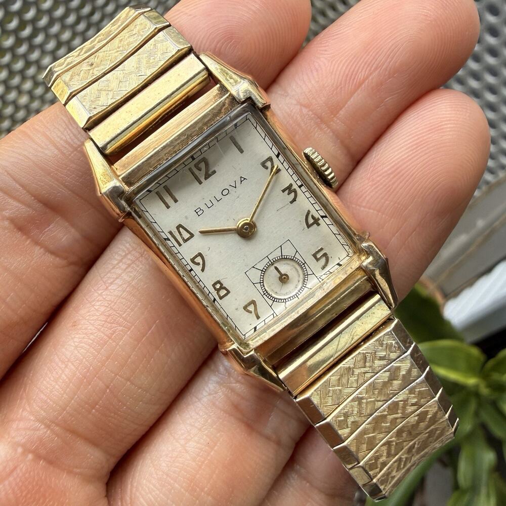 Vintage Bulova 10k Gold Filled Art Deco Tank Men’s Wrist Watch Rectangle 21mm